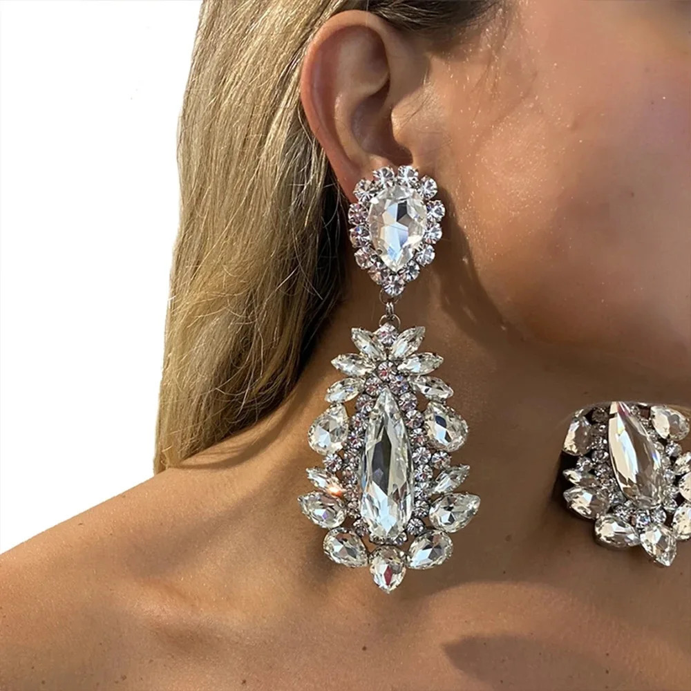 Stonefans Statement Earrings for Women Vintage Rhinestone Dinner Fashion Wedding Accessories Queen Exaggeration Earring 250513