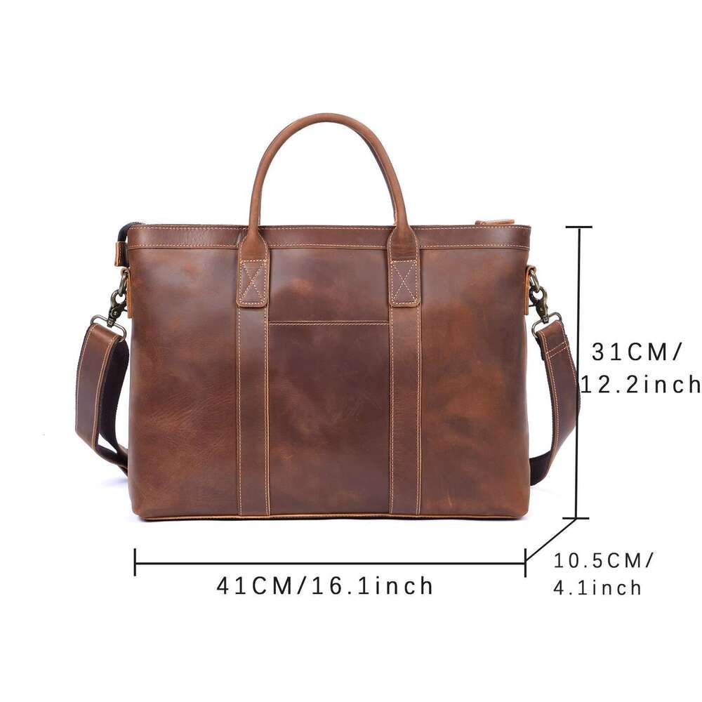Vintage Genuine Men's Briefcase 16" Laptop Bags Crazy Horse Leather Messenger Handbag Cowhide Idea Gift For Men