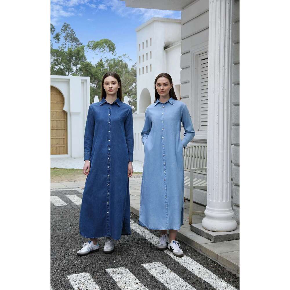 AP Ss25 Women Collar Denim Dress Blouse Style Casual Cotton With A Removable Belt