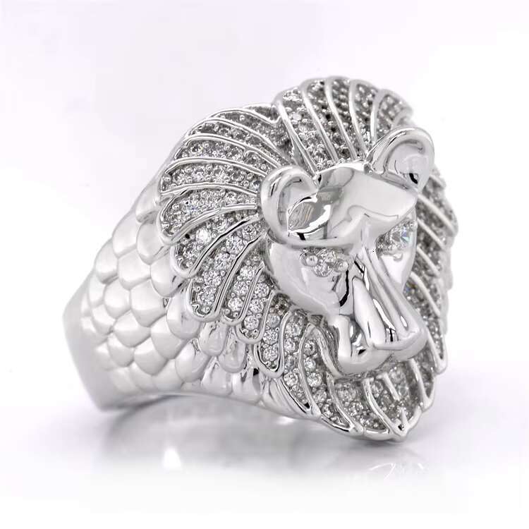 CZ sterling silver fashionable hip-hop animal lion thick ring for men