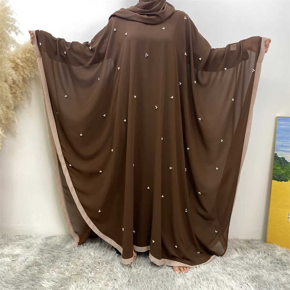 Middle Eastern Muslim women fashion elegant chiffon dress Dubai Turkey Loose Muslim robe Bat slve robe X250514