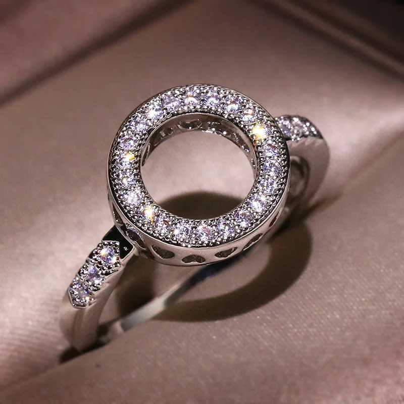 Luxury Excellent Round Zircon Ring Silver AAAA Crystal Inlaid Wedding Ring Female Jewelry Wedding Bride Simple JewelryXJ250514