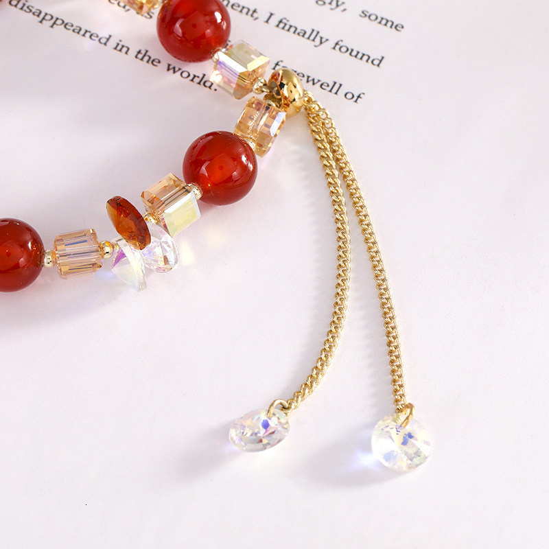 Minimalist Design Sense Agate Copper Chain Glass Crystal Decorative Red Beaded Pearl Bracelet