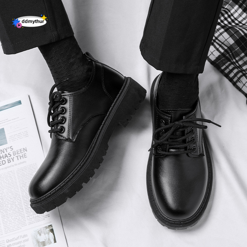 Men's suits, leather shoes, autumn British style business dress, student height increasing casual soft soled waterproof black big toe shoes ddmyt