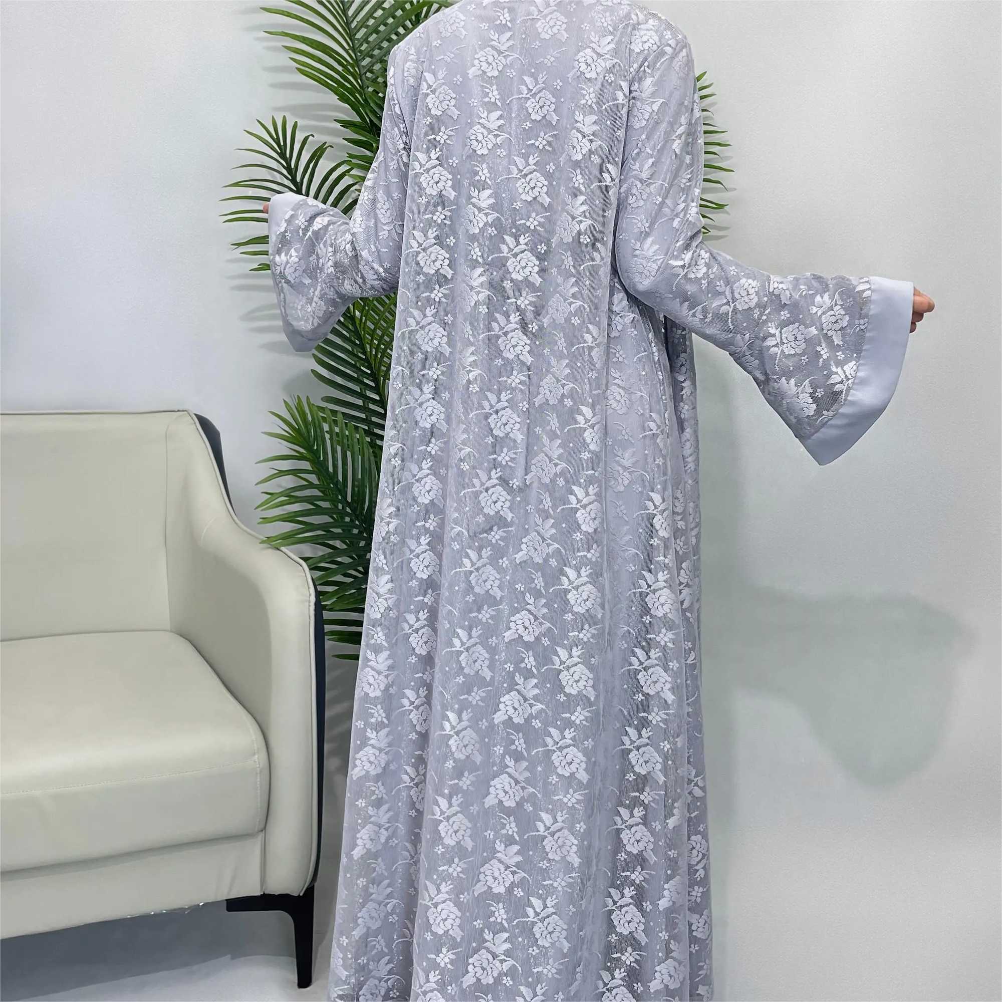 Lace two-piece outfit lace abaya inner dress and cardigan nida abaya muslim dres X250514