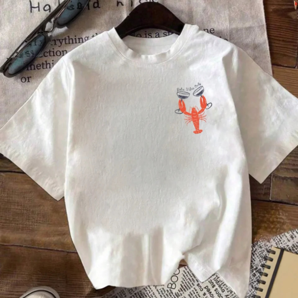 Womens round neck lobster print Tshirt light and comfortable casual top suitable for all seasons 250514