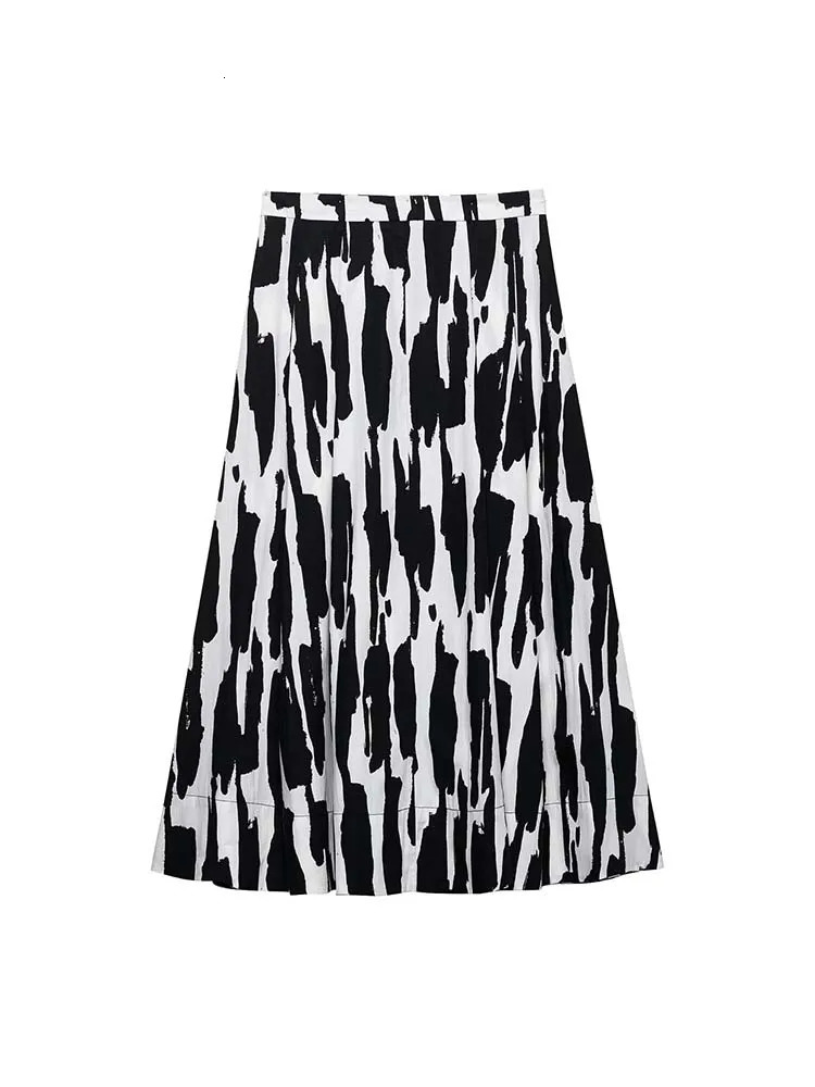 Women Summer MIDI Skirts Fashion Print Side Zipper Female Elegant Street Skirt Clothing 250514