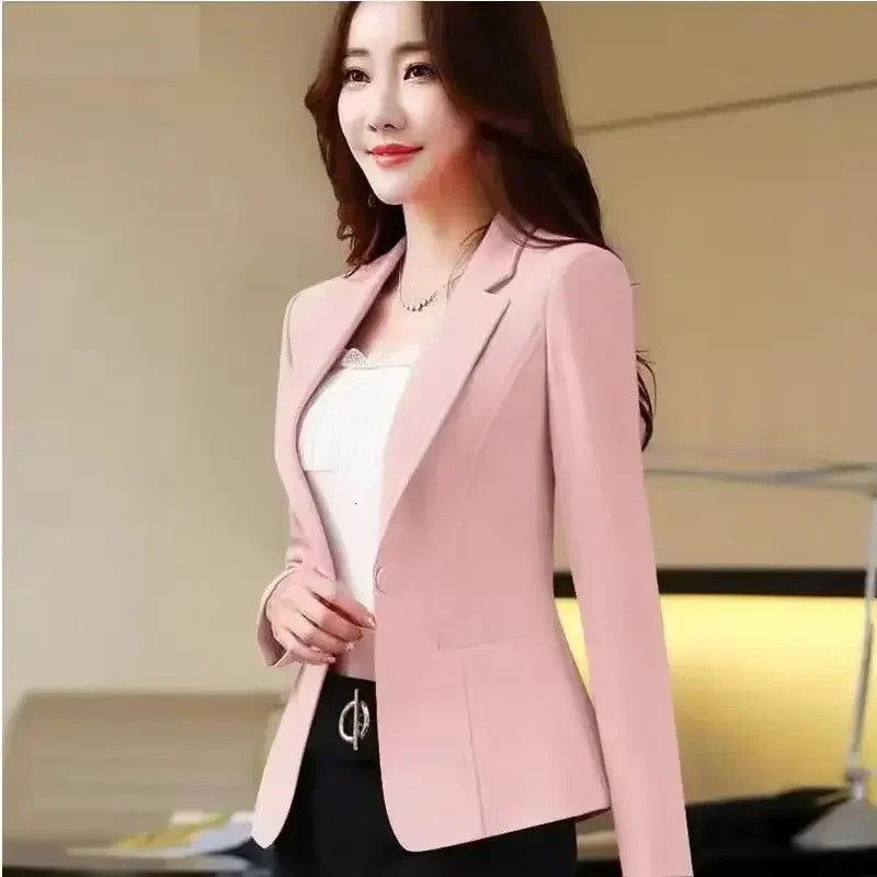 Womens Spring and Autumn Suit Coat Korean Style Fashion Slim Short-Sleeved Casual Ladies Western Jacket Black White 250513