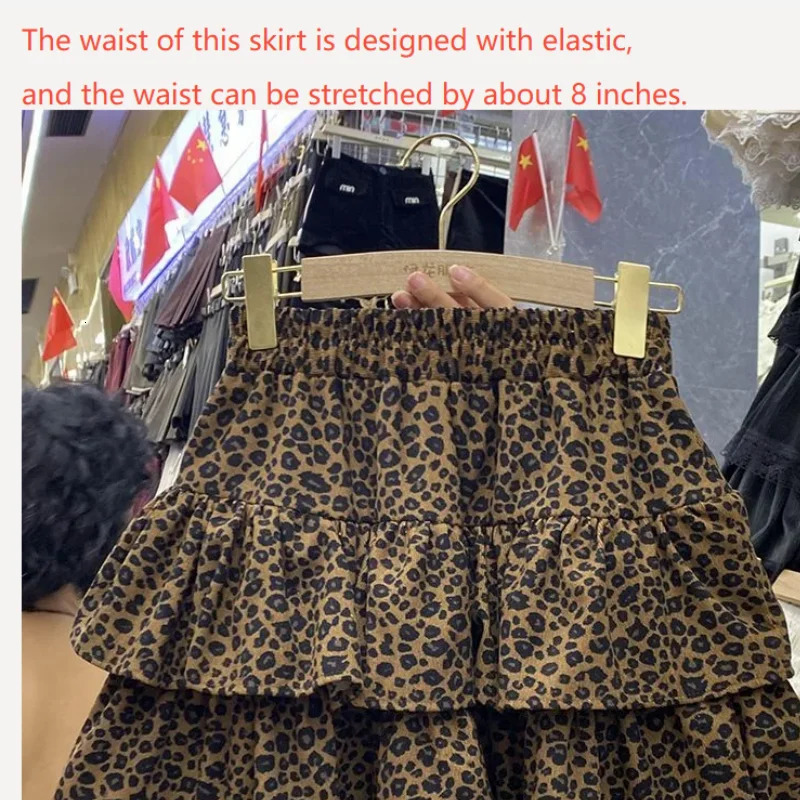 Womens Vintage Leopard Short Skirt sweet Girls Tiered Elastic Waist Pleated Mini Chic Retro Ladys ALine 250514