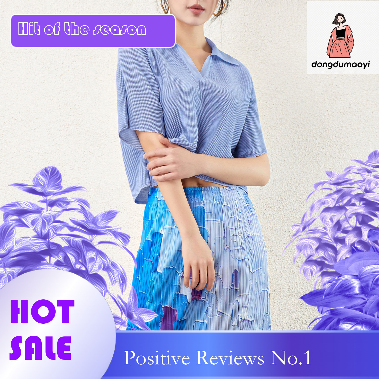 dongdumaoyi Miyake Age reducing and Western style Polo collar short pleated T-shirt for women's summer new casual versatile slimming solid color 