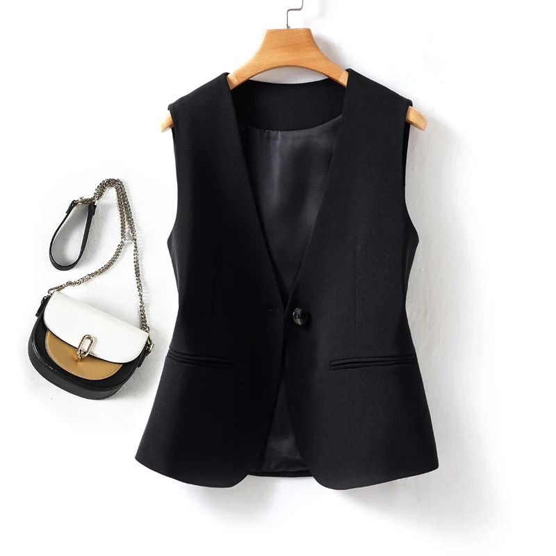 Slim fit Vneck short spring and autumn vest womens jacket elegant in the workplace 250506
