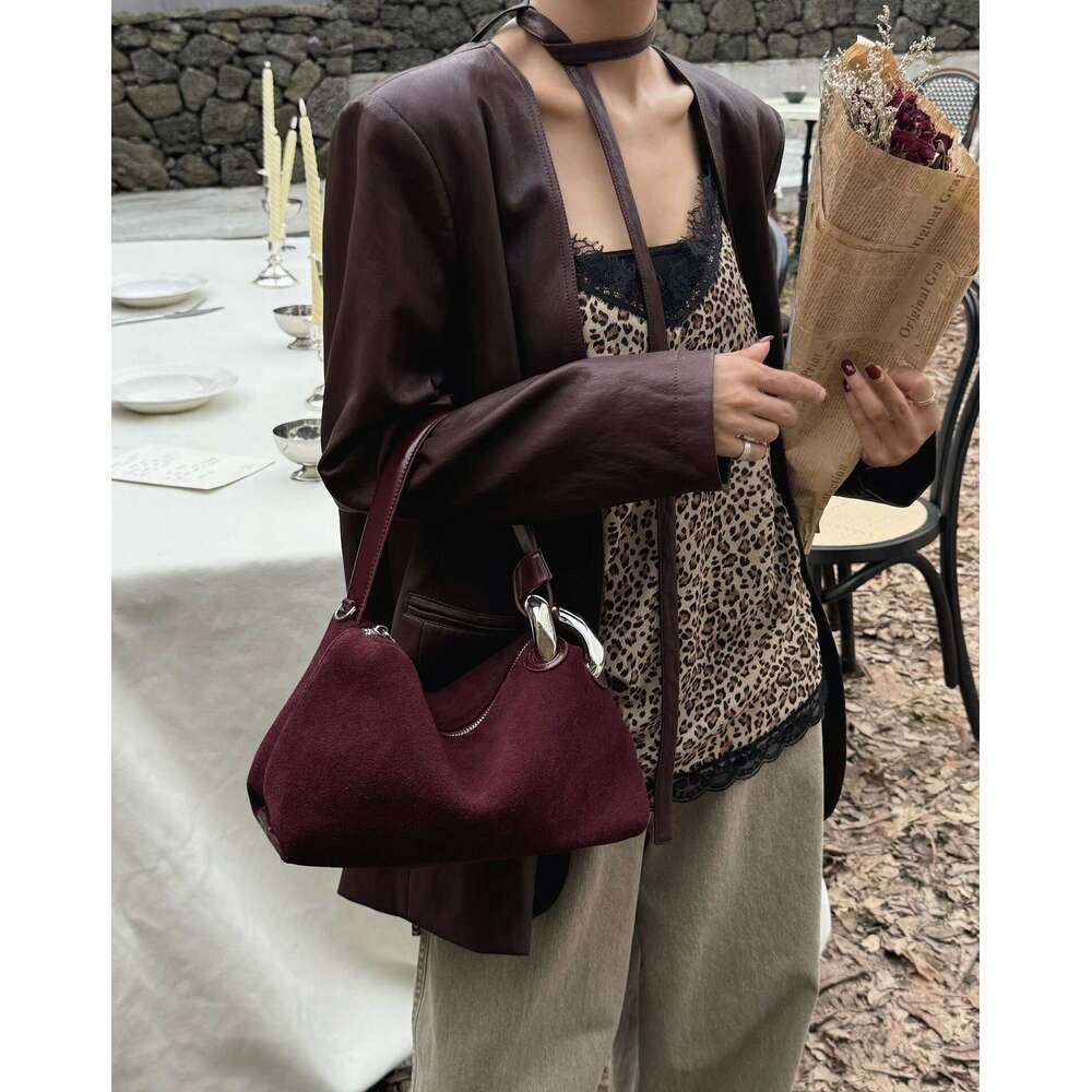 Women's Genuine Leather, High-End Feel, Frosted Suede Handbag, Commuting Shoulder Crossbody Bag