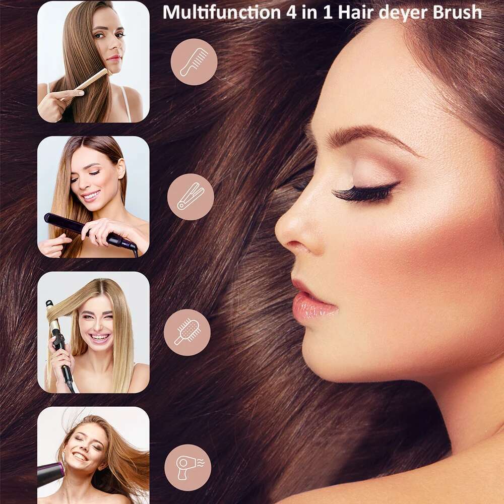 4 in 1 Hot Air Comb Reduces Frizz Static Electricity Hair Blow Dryer Brush Create Voluminous Curls