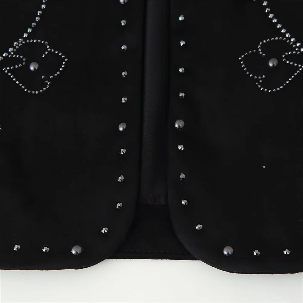 2025 Womens Clothing European and American Style n Bright Decoration Suede Texture Effect Tank Top 250506