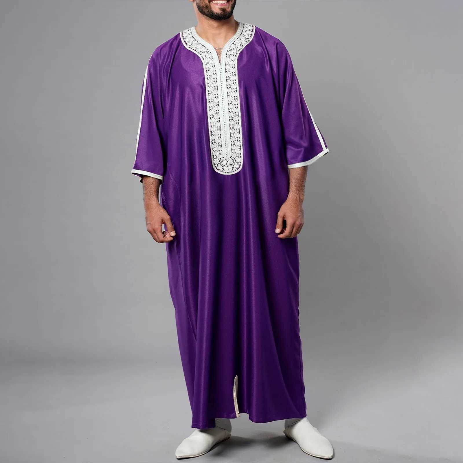2025 Islam Purple Kaftan Muslim Mens Dress Marok Kanis Cher Kaftan Embroidered Loosely And Breathed Djellaba Abaya Thobe X250514