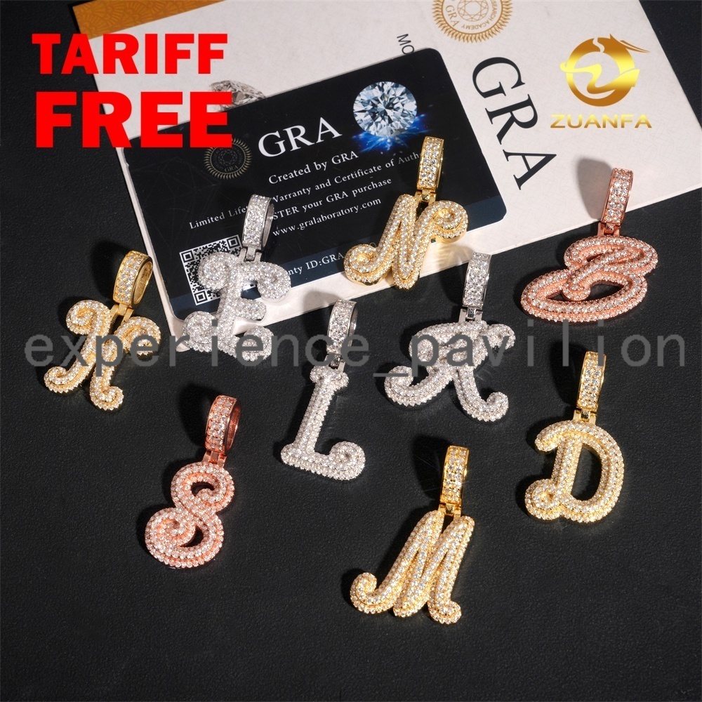 Fine Jewelry Initial Charms Gold Plated 925 Silver Iced Out Hip Hop Customisable Letter Pendant
