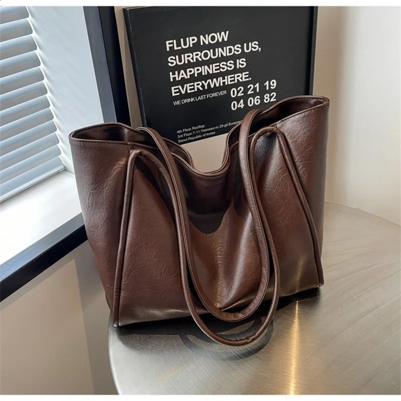 Elegant PU Leather Shoulder Bag for Women Versatile Top Handle Purse Chic Handbag Lightweight Two-Way Tote for Work Weekend 250513