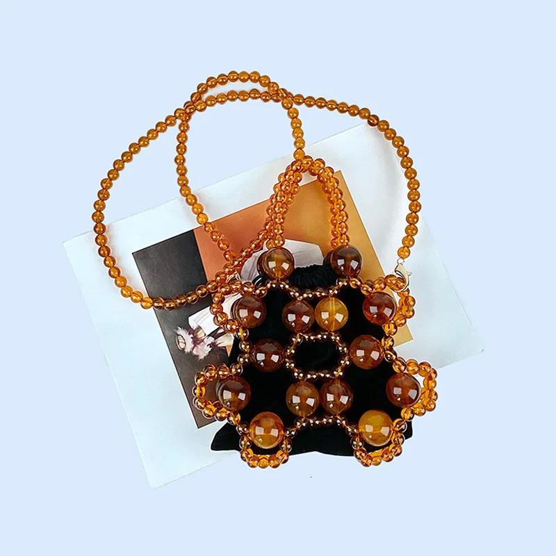 Hollow Beaded Drawstring Bucket Bag Vintage Hawksbill Large Bubble Bead Handbag 250514
