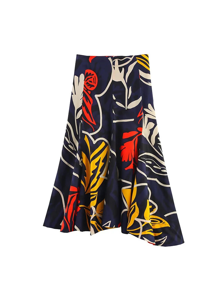 TFMLN Womens Asymmetric n Long Skirts Fashion Floral Print A Line Skirt Spring Summer Elegant Chic 250514
