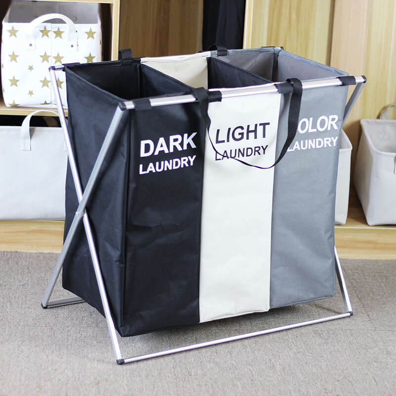 Aluminum frame foldable three grid aluminum tube storage rack Oxford cloth home dirty clothes basket