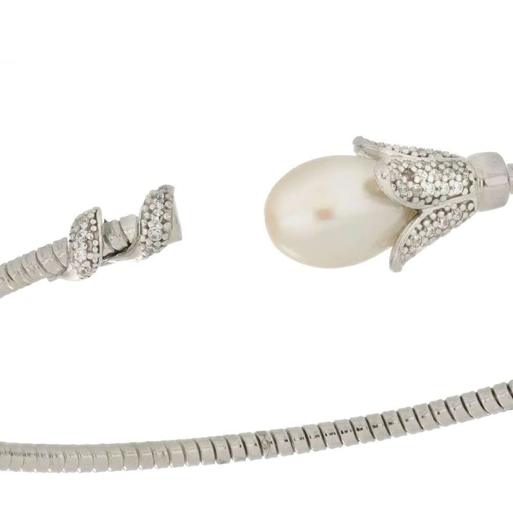 Made in Italy Sier Bracelet Pearl Flower Design Microsetting Cz Adjustable Lightweight Jewelry