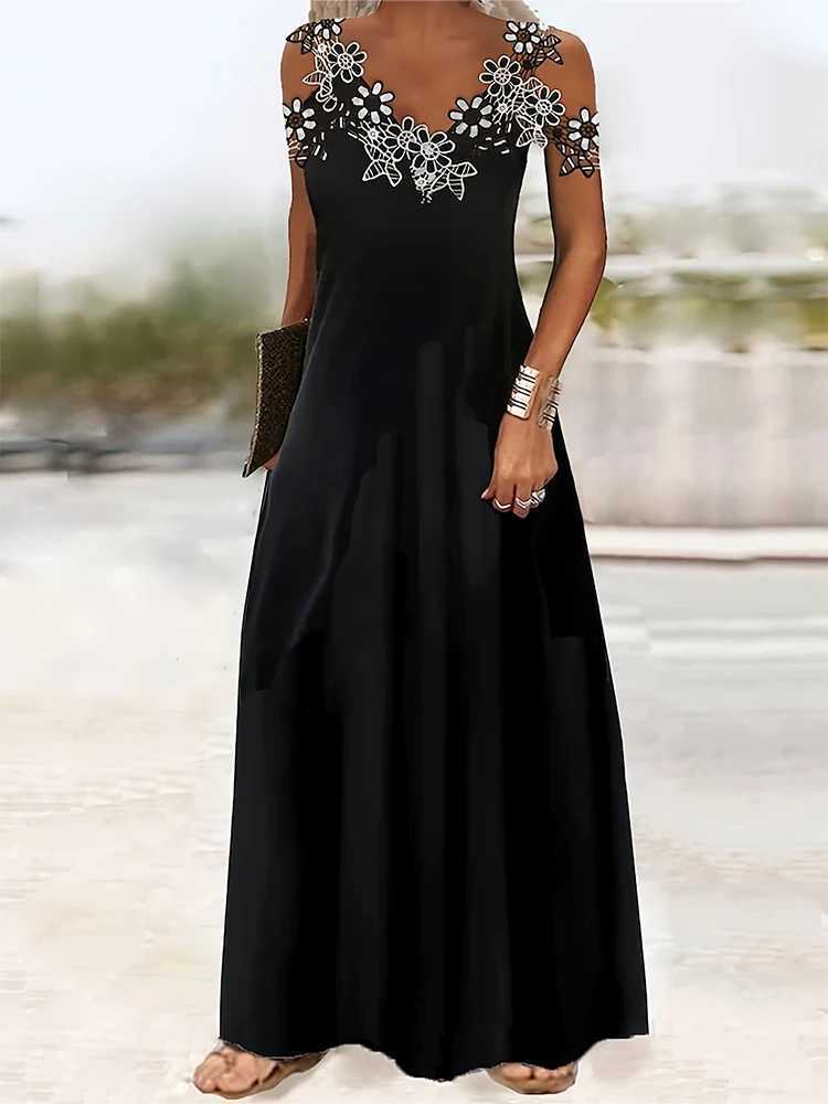 2024 Summer New Womens Printed Sleeveless Dress Loose Casual V-Neck Temperament Elegant Fashion Long DressesXJ250514