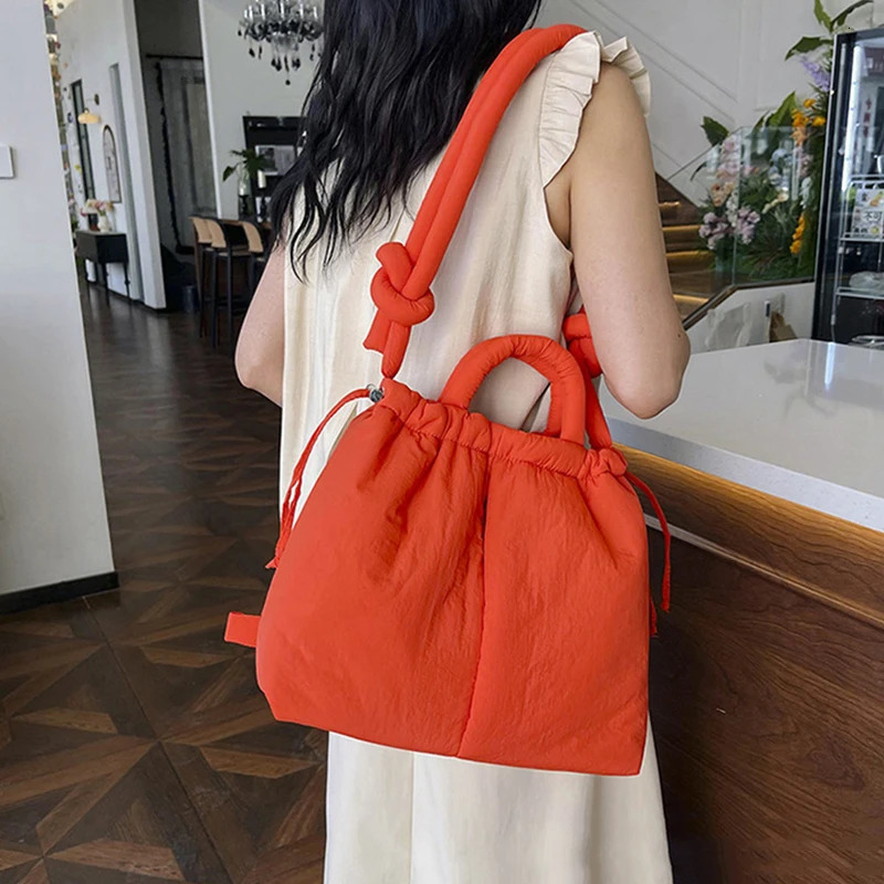 Women Handbags Large Capacity Puffer Tote Bag Nylon Down Cotton Lightweight Dualuse Shoulder Bags Drawstring Bucket Handbag 250514