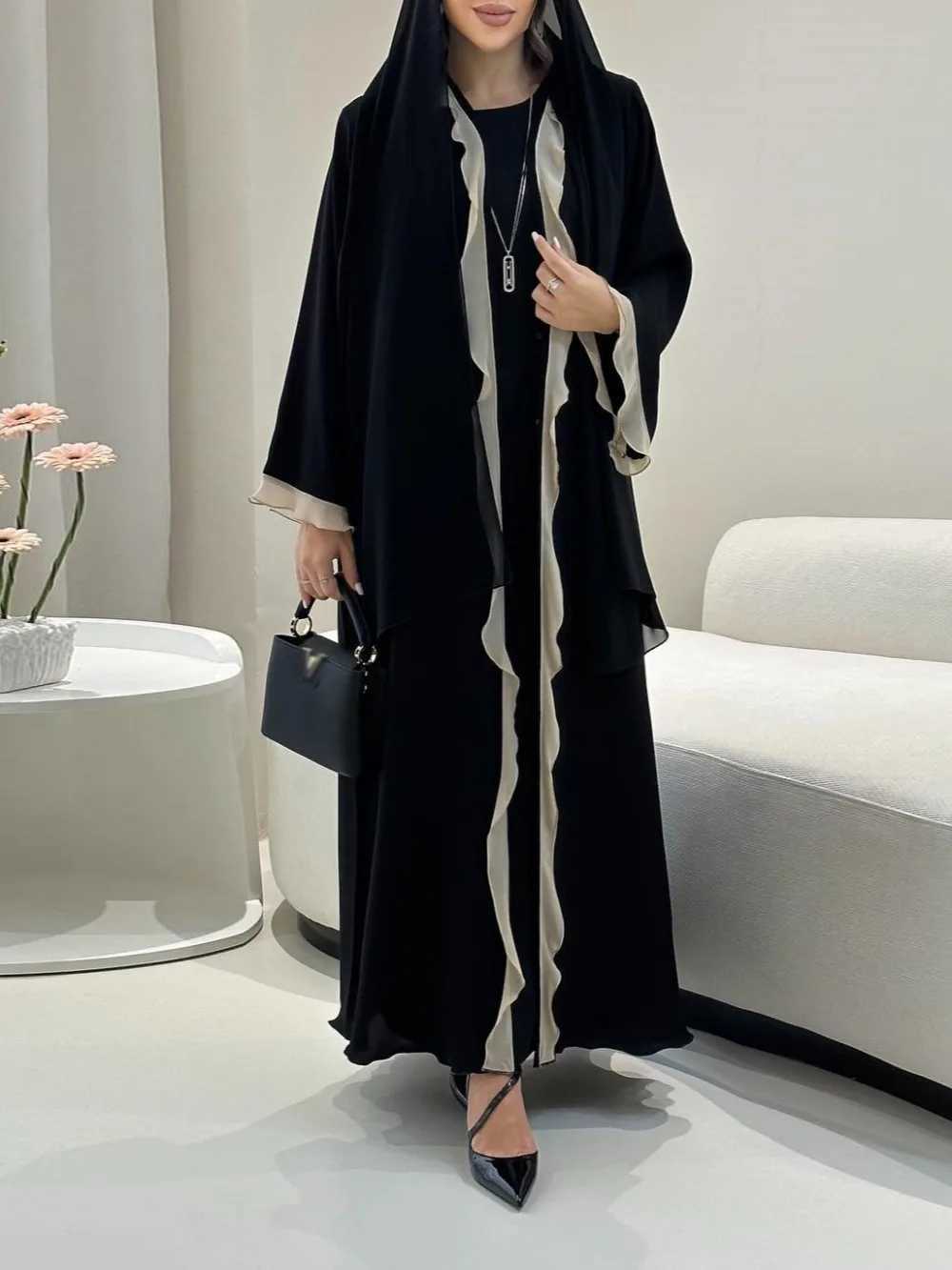 Eid Women Abaya Dress Ruffle Hem Cardigan Muslim Ramadan Open Party Long Dresses Caftan Robe Jalabiya Morocco Dubai Kaftan 2025 X250514