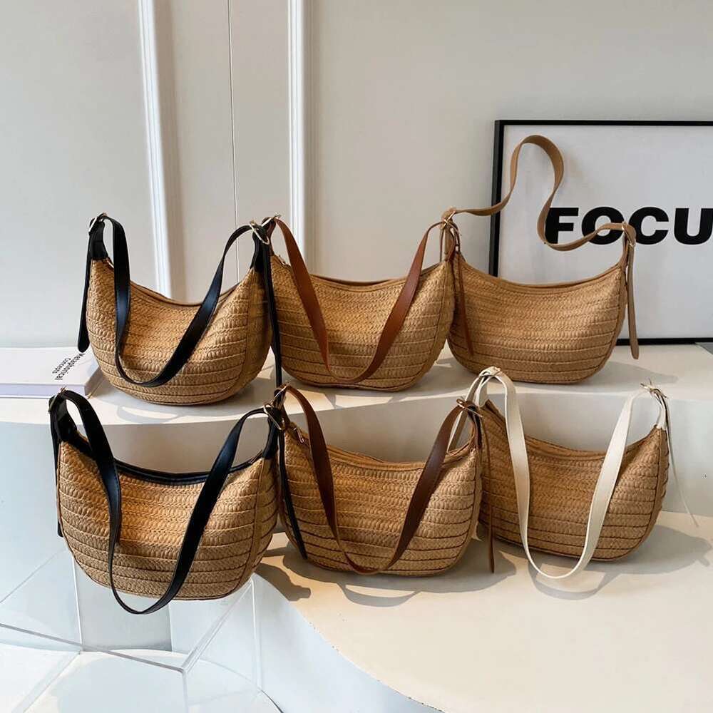 Summer Woven For Women Trendy Straw Shoulder Bags Casual Tote Raffia Hobo Crossbody Bag Rattan Travel Handbags New