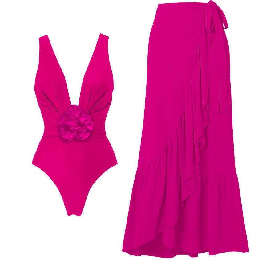 New retro solid color one-piece from Europe America, hot selling and explosive for women. Large flower swimsuit factory wholesale. 2025 temperament ve