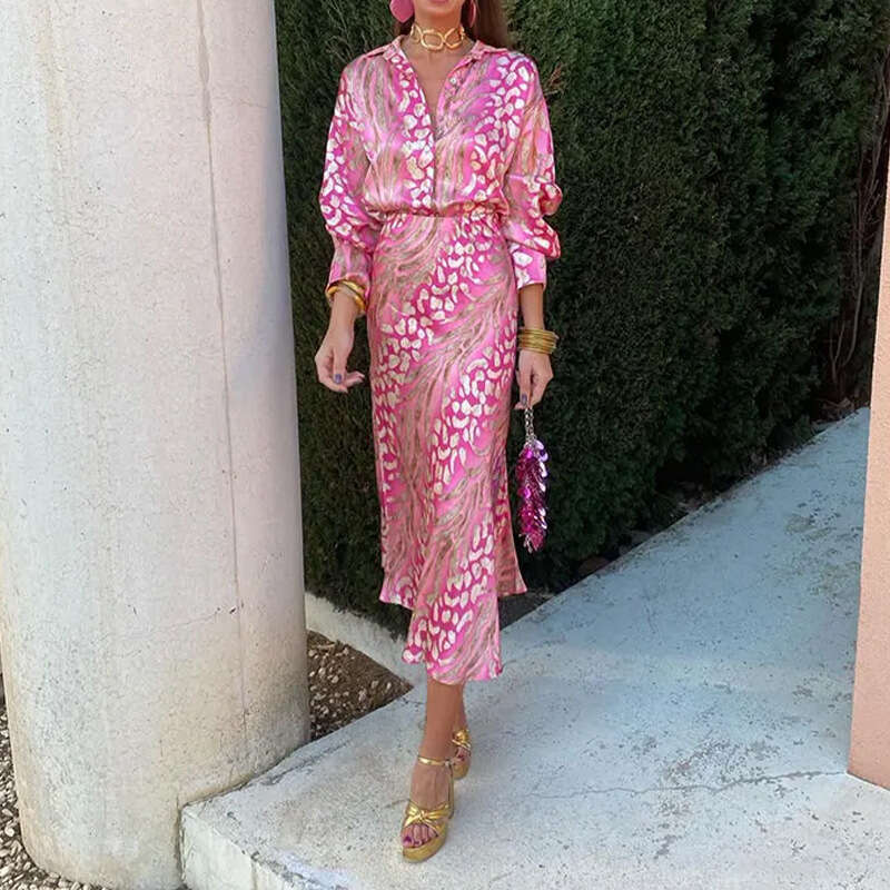 2025 Spring New Womens Printed Elegant Collar Long Sleeve Shirt High Waist Skirt Fashion Set for Women Fashion New Pattern Printing New Product New Ar