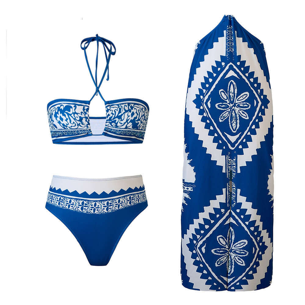 popular retro printed European and American French split women's vacation bikini swimsuit 2025 versatile new trendy clothing ins