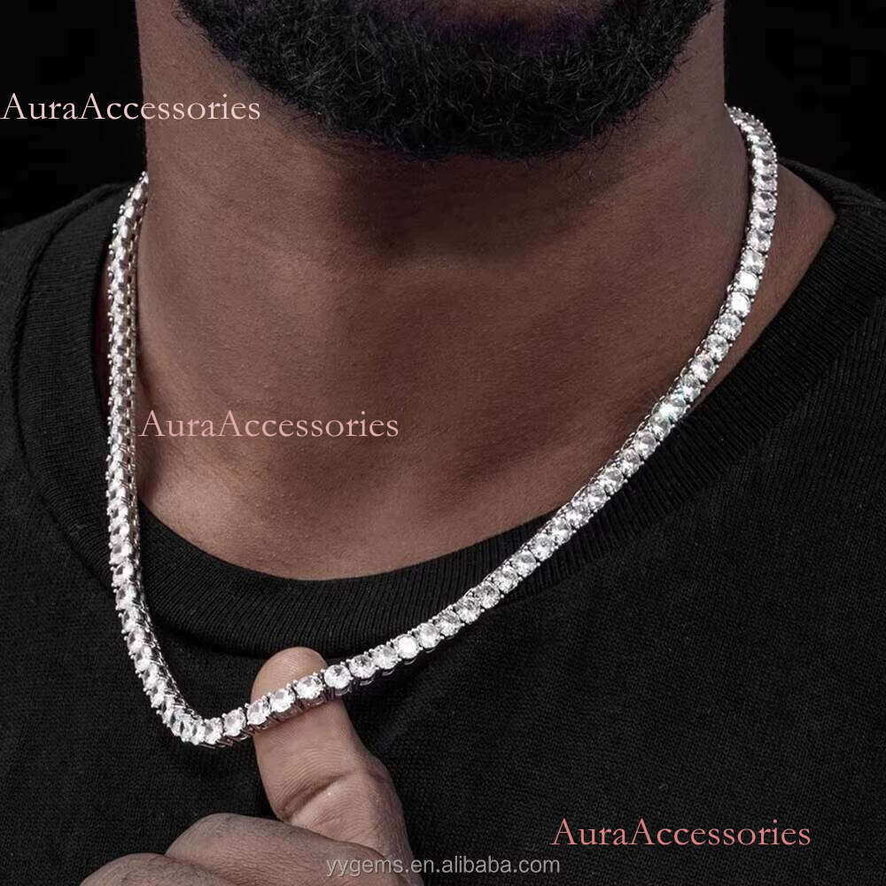 High Quality 1.0CT/6.5MM Link White Gold Plated S Sterling Sier VVS Moissanite Tennis Chain Bracelet Necklace Jewelry