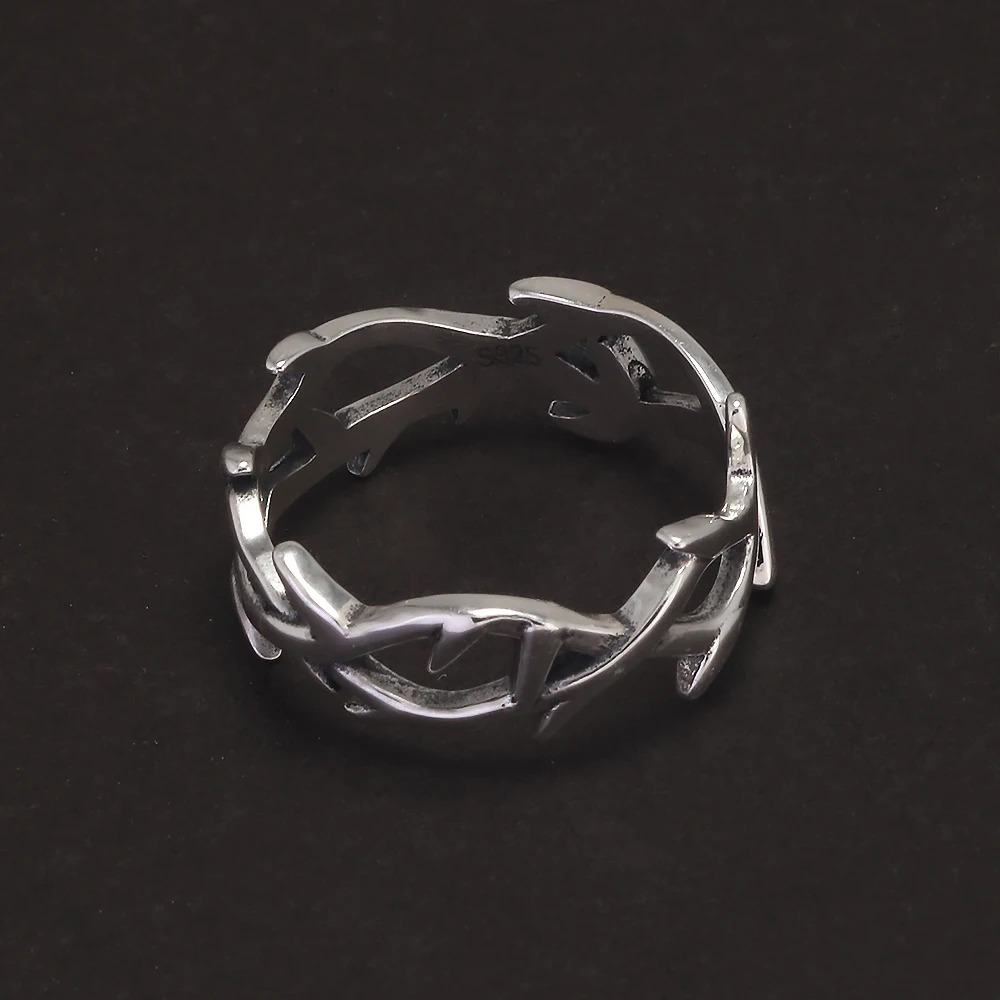 925 Sterling Silver Goth Rock Thorns Spiky Ring for Men and Women Resizable Retro Y2K Finger Rings Party Jewelry Gift 250509