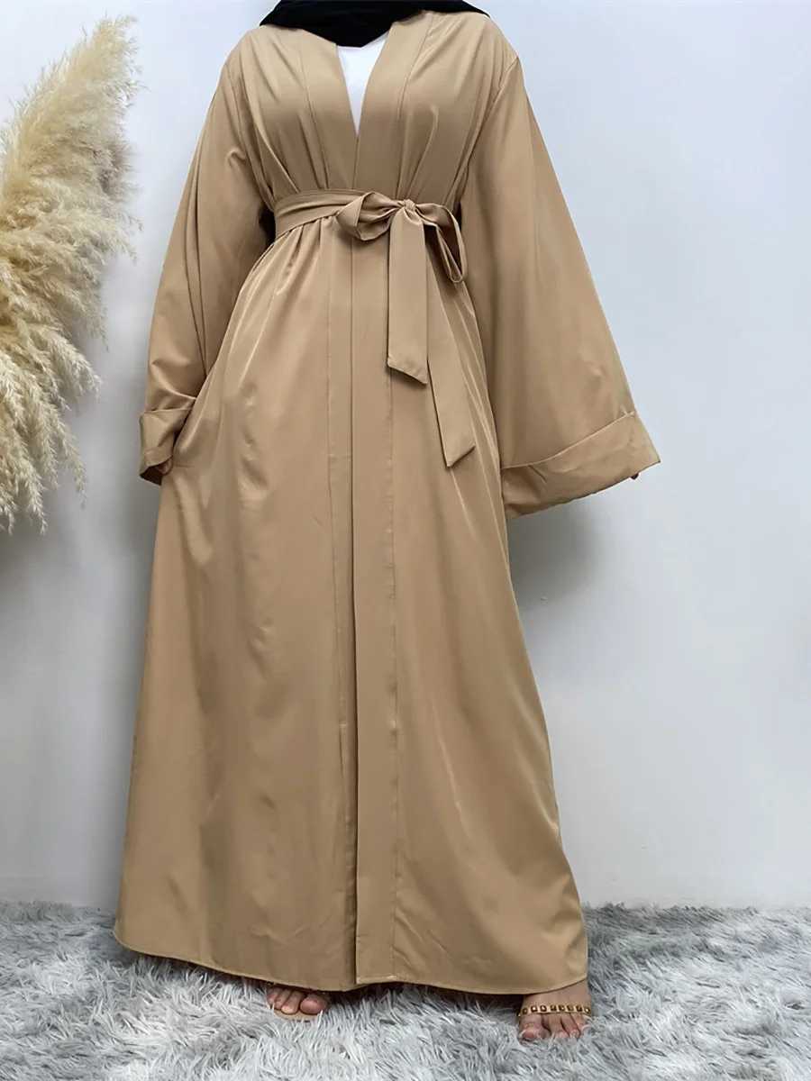 Solid Open Kaftan Dubai Abaya Turkey Kimono Cardigan Robe Muslim Hijab Dress Ramadan Abayas for Women Caftan Islamic Clothing X250514