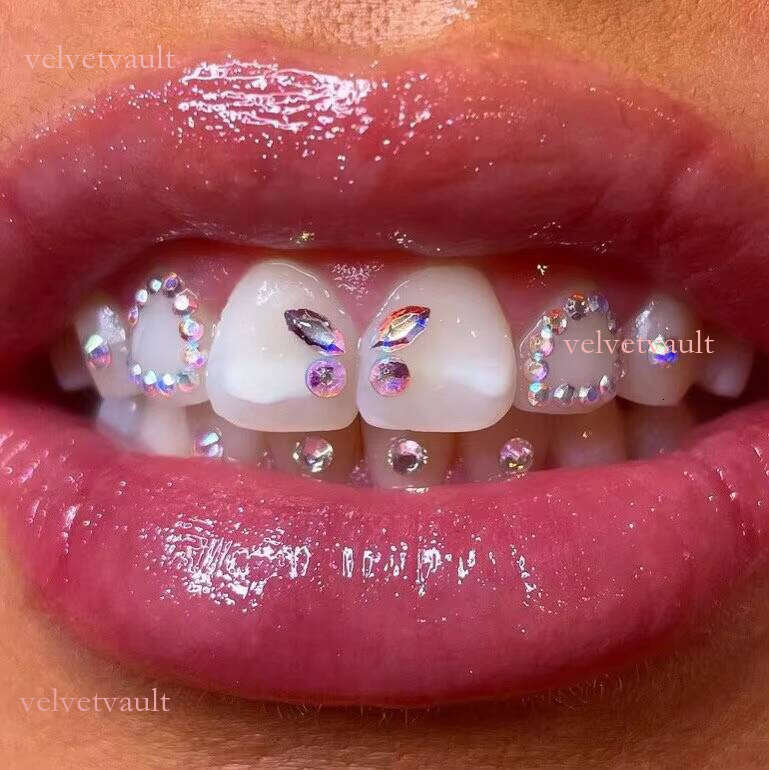 10 pieces/set of dental accessories, various shapes, colored crystal stones, lead-free butterfly teeth