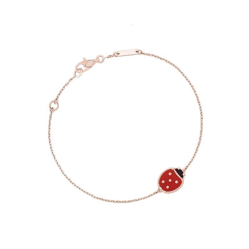 Designer Gold Seven Five Star Women's Single Flower Ladybug White Fritillaria Red Agate Bracelet