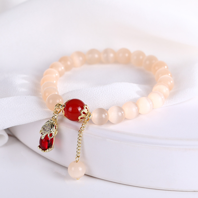 New Cat's Eye Stone Red Agate Crystal Bracelet Women's Small Pendant Buddha String Bead Couple Hand Jewelry