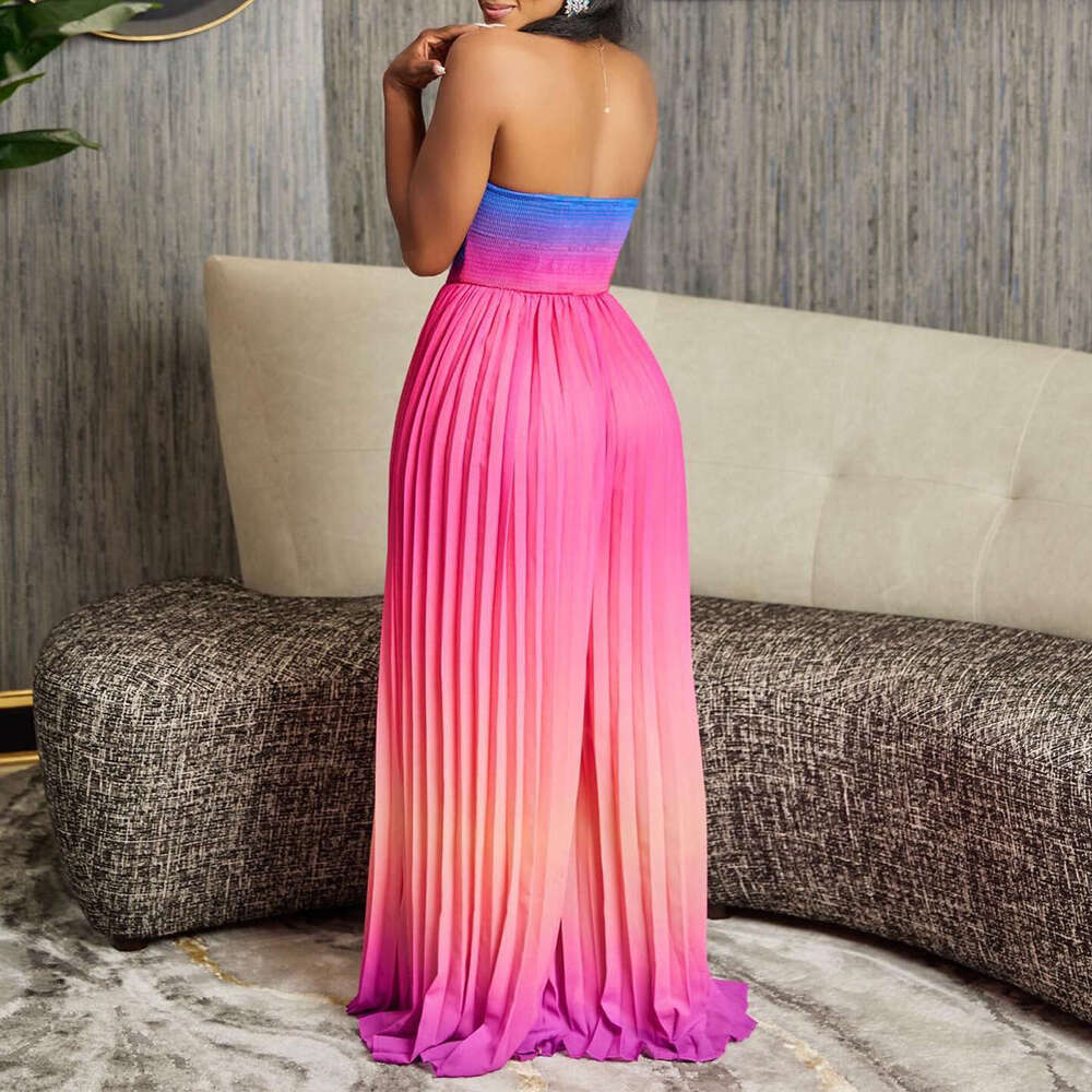 Women's Wear Women's Wear Women's Summer Sexy Strapless Backless Fashion Gradient Wide Leg Jumpsuit