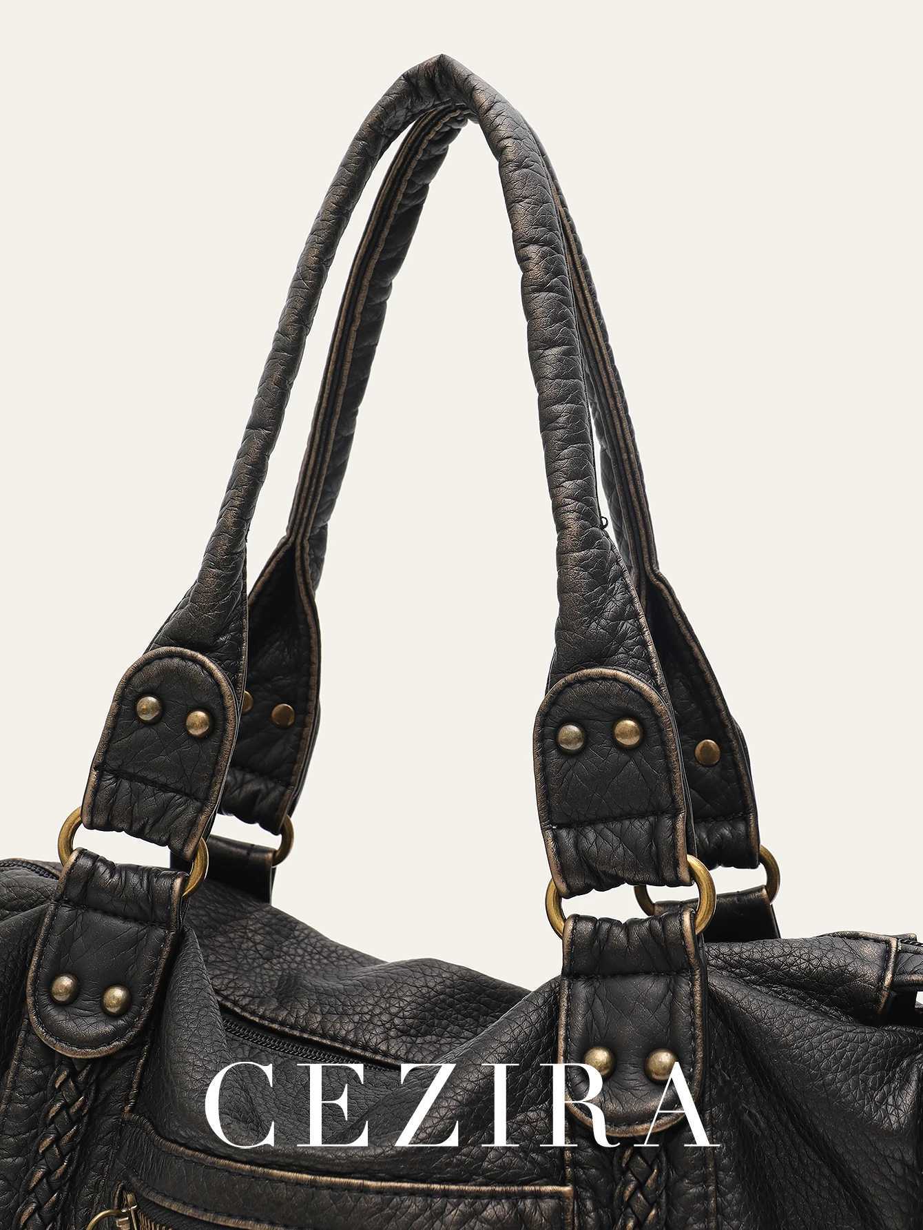 Vintage Wed PU Leather Large Capacity Tote Zip Pockets Braid Decor Shoder Cross body Bag Unisex Wen Daily Travel Handbag Z250514