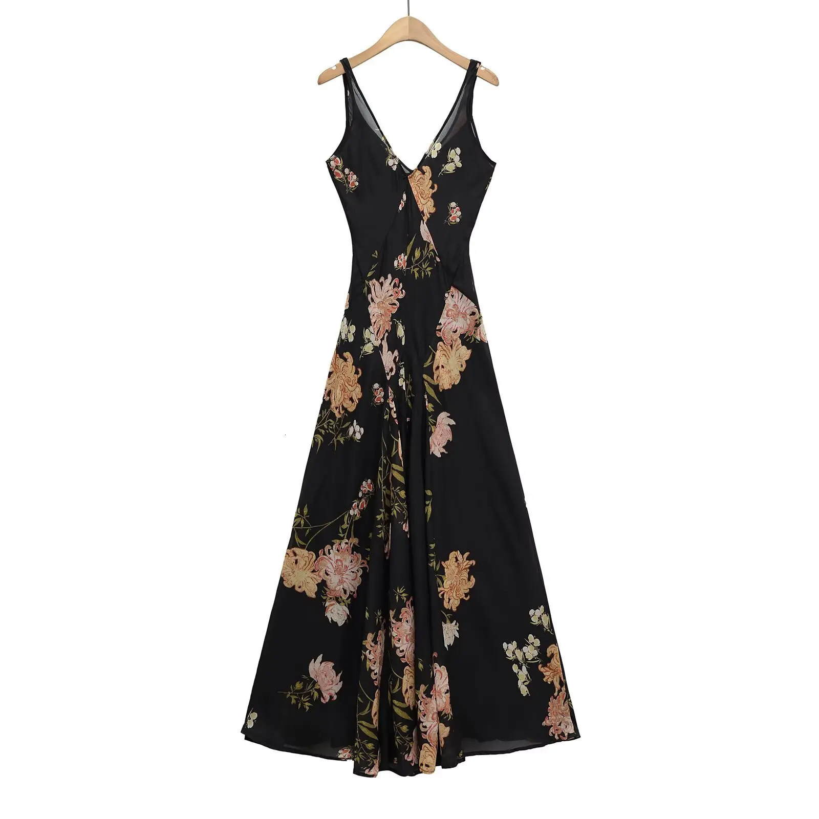 European and American style printed holiday temperament suspender dress 250514