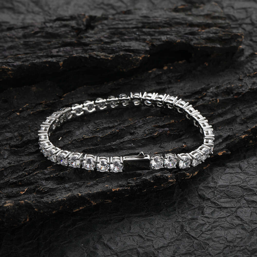 Smooth spring buckle tennis player style 3mm 4mm 5mm copper inlaid zircon single row hip-hop minimalist bracelet
