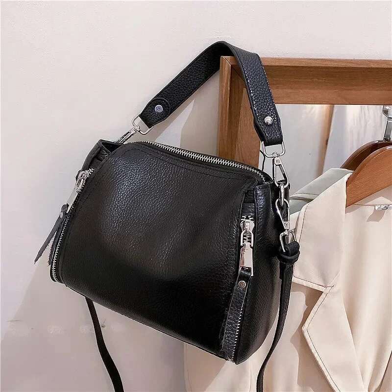 2025 Genuine Leather Women's Handbag New Style Simple And Trendy Casual Shoulder Top Layer Cowhide Fashionable Crossbody Bag