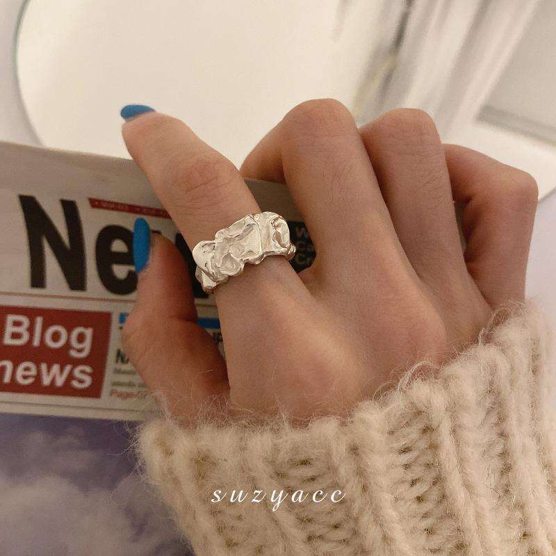 Wrinkled opening, light luxury personality, Thai silver copper ring, female ins, cool style, niche design, handmade accessory