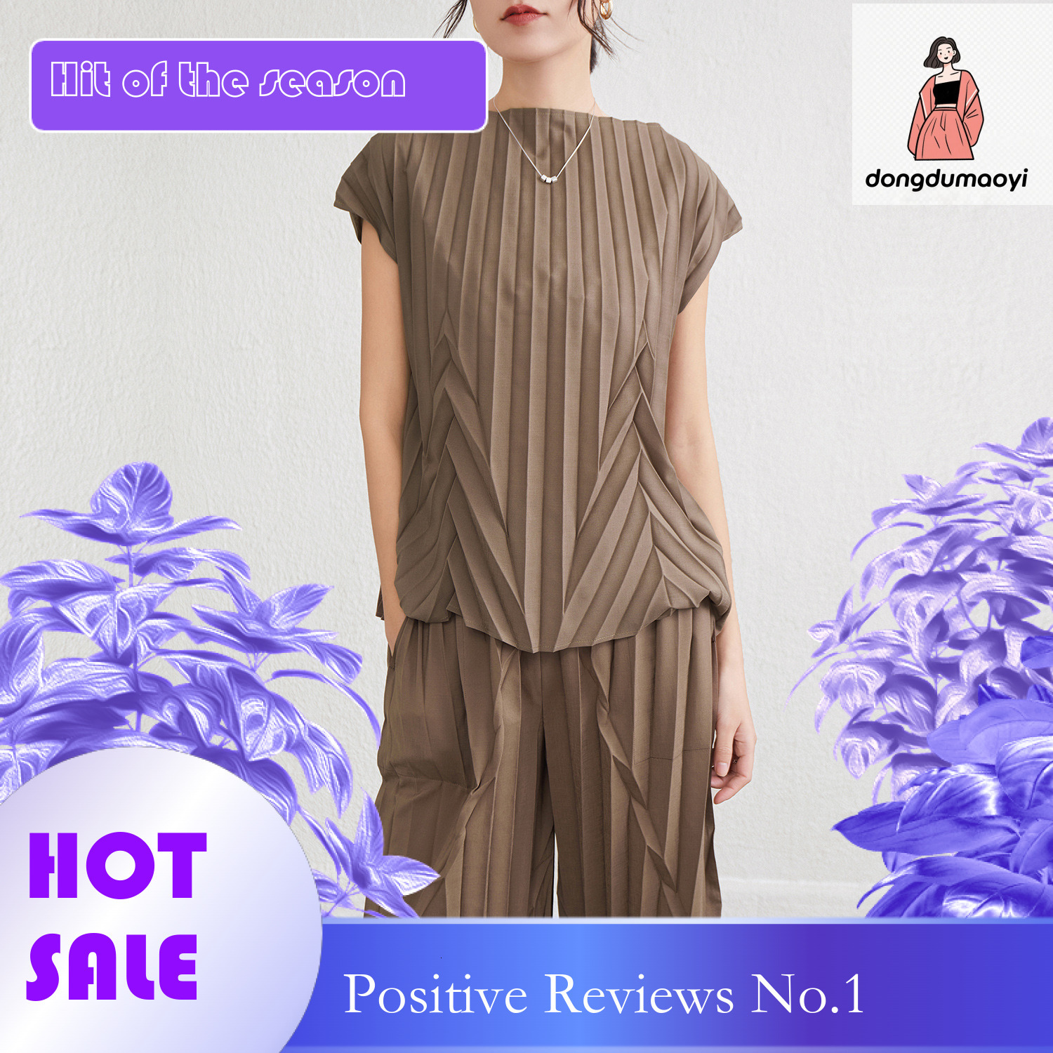 dongdumaoyi Miyake Simple Shirt T-shirt 2025 Summer New Design Sense One Word Neck Loose and Slim Solid Color Top for Women