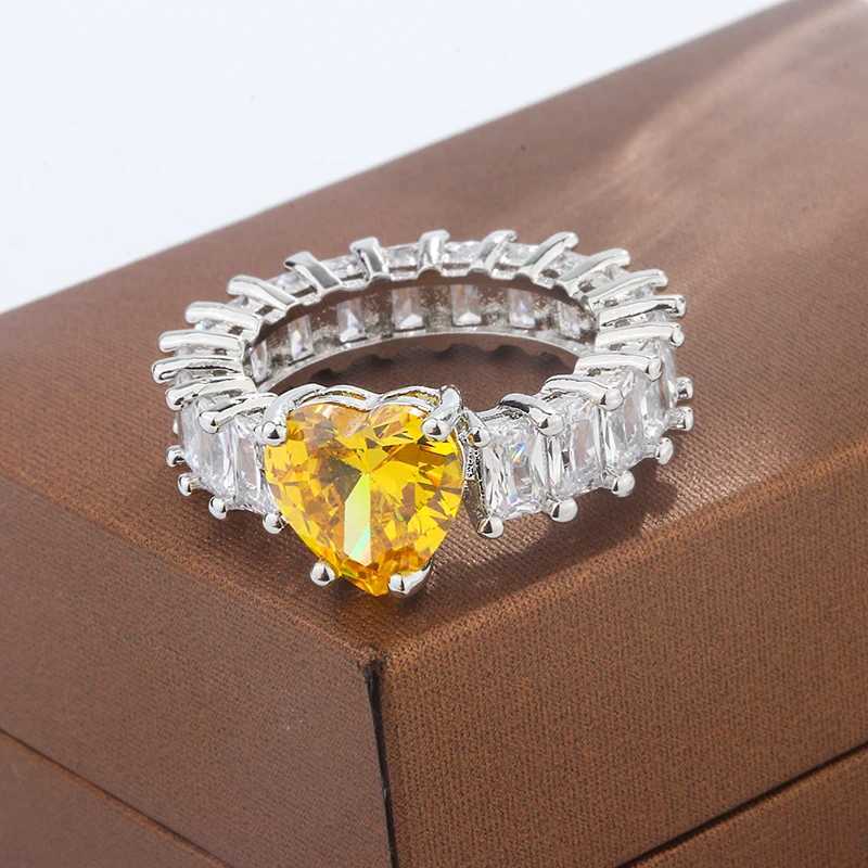 925 Silver Rings For Women Princ Propose Marriage Pink Blue Yellow Heart Cubic Zirconia Ring Romantic Wedding BijouxXJ250514