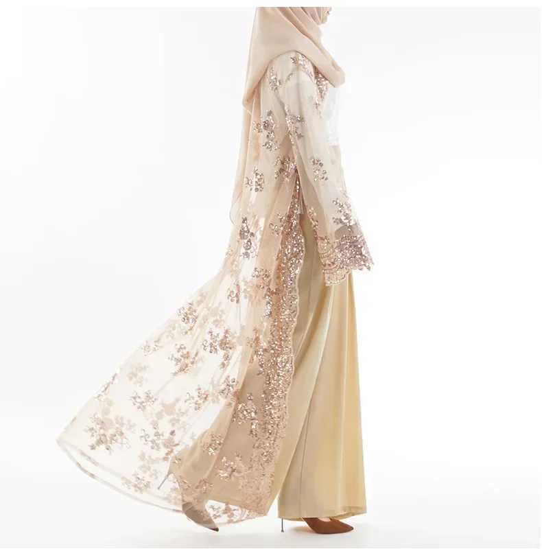 Eid Sequins Abaya Dubai Kimono Open Kaftan Muslim Dress Women Cardigan Arab Robe Ramadan Islam Clothing Ka Party Gown Caftan X250514