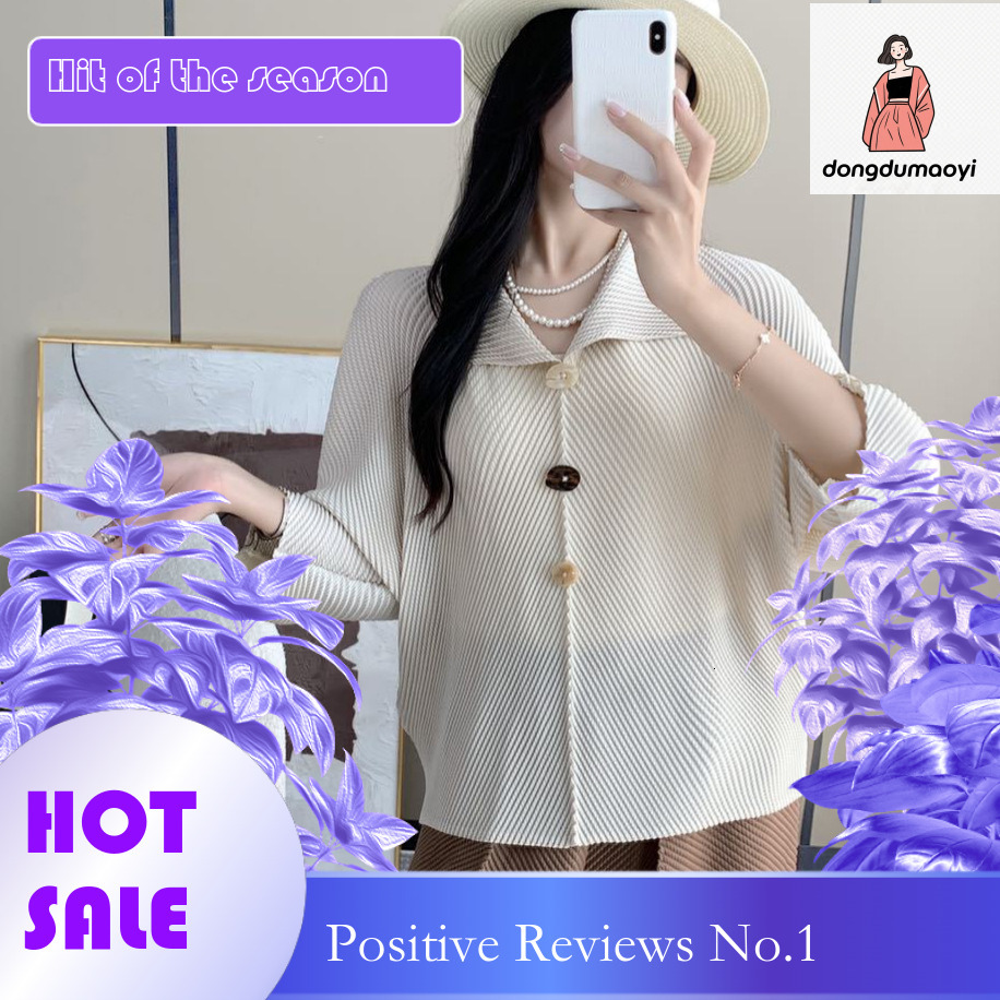dongdumaoyi Miyake Shirt Women's 2024 Autumn New Dragon Scale Fold T-shirt Versatile Loose Look Thin Long Sleeve Temperament Collar Top