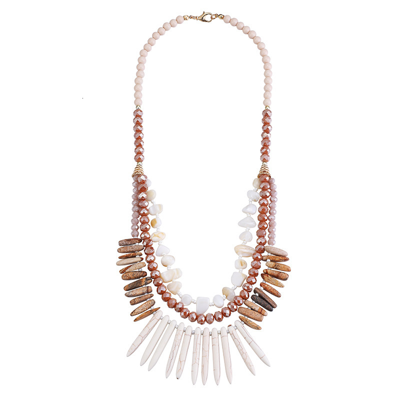 Long tooth pine stone crystal glass bead necklace