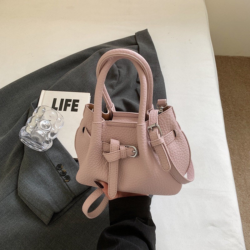 2025 New High end Lychee Pattern Handheld Folded Bucket Fashionable and Versatile Western Style Crossbody Women's Bag